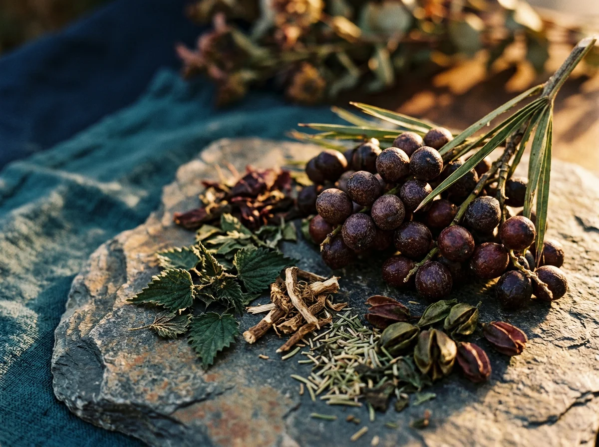 Saw palmetto berries and dried botanical herbs - men's wellness supplement ingredient